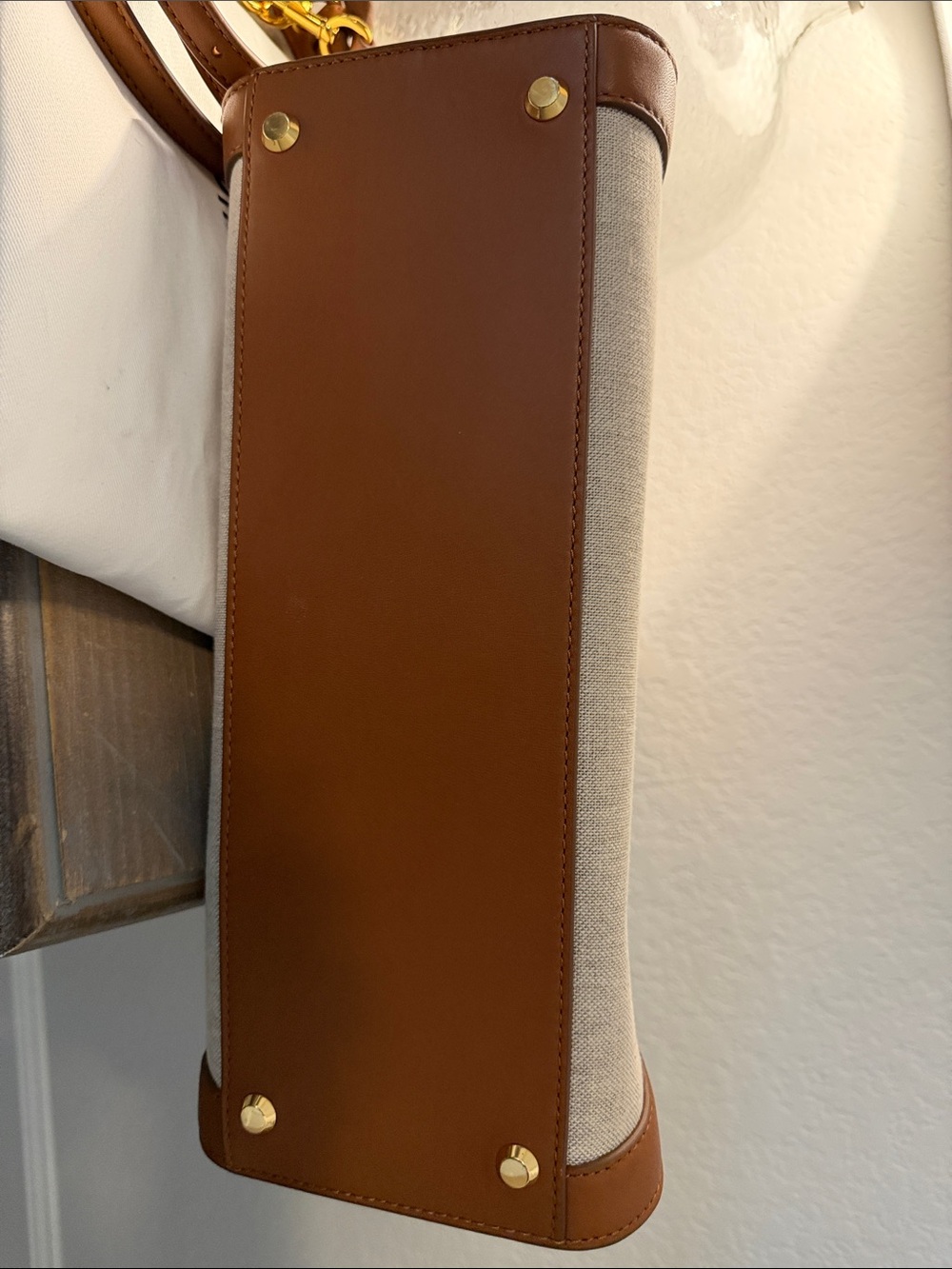 Veronica Beard Tan Leather-Trim Canvas Tote - Picture 9 of 9